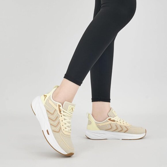 Women's Beige Breathable Tennis Shoes Non-Slip Sneakers for Walking & Workout - Picture 6 of 7